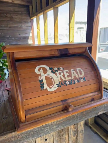 Wood roll top bread - bin, w/
