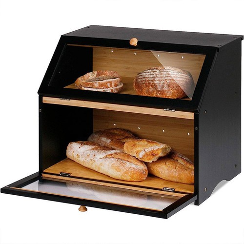 Double decker wooden bread - wooden, bin