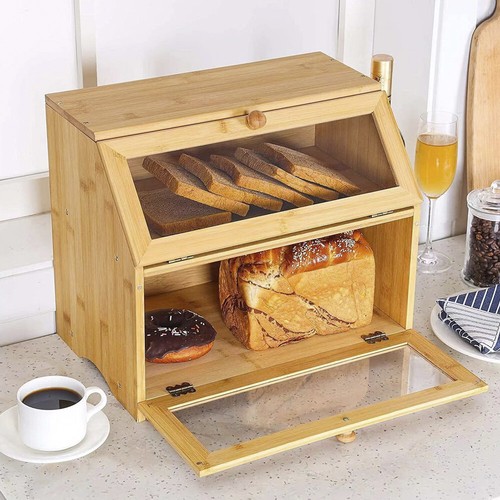 2layer bamboo bread box - bamboo,