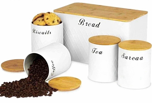 White metal bread bin tea - white,