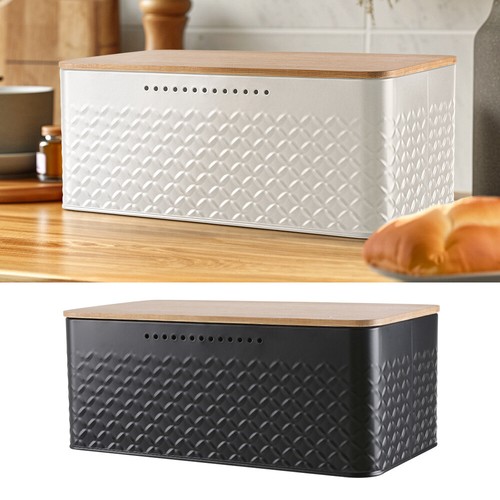 Large metal bread bin - large, w/wooden