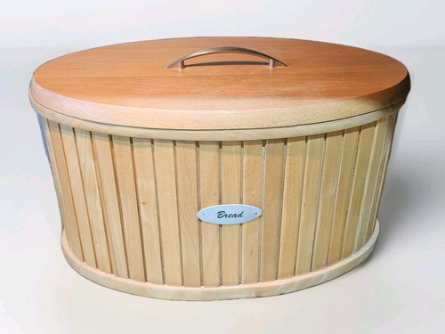 Wood oval bread crock slatted - wood,