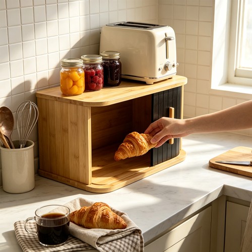 Bamboo bread storage box with - bread,