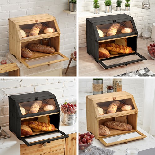 Bamboo bread bin - bamboo, double