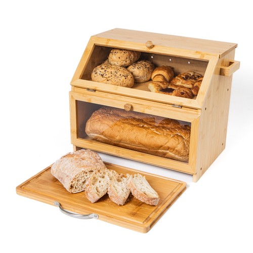 Bamboo bread bin double layer - bin,