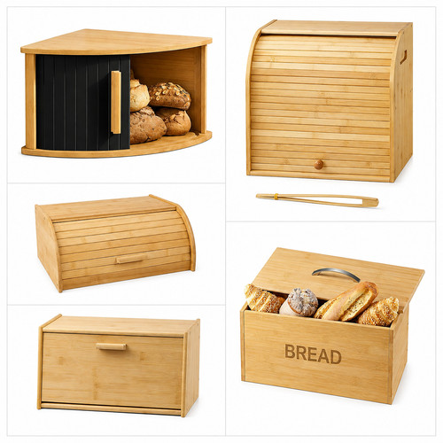 Bamboo wooden bread bin - bamboo,