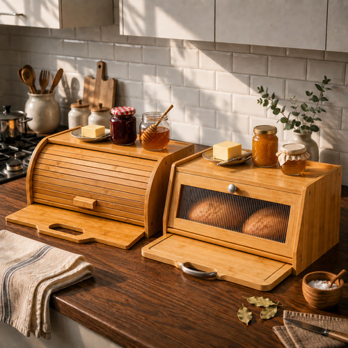Bamboo bread bin box with - bamboo,