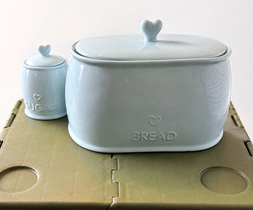 White ceramic bread bin with - ceramic,