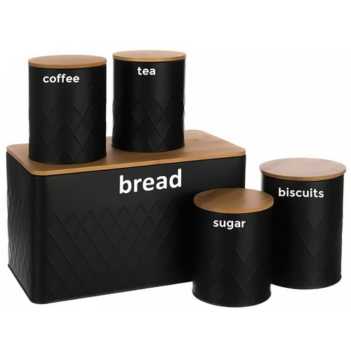 5pc black bread bin canister - 5pc,